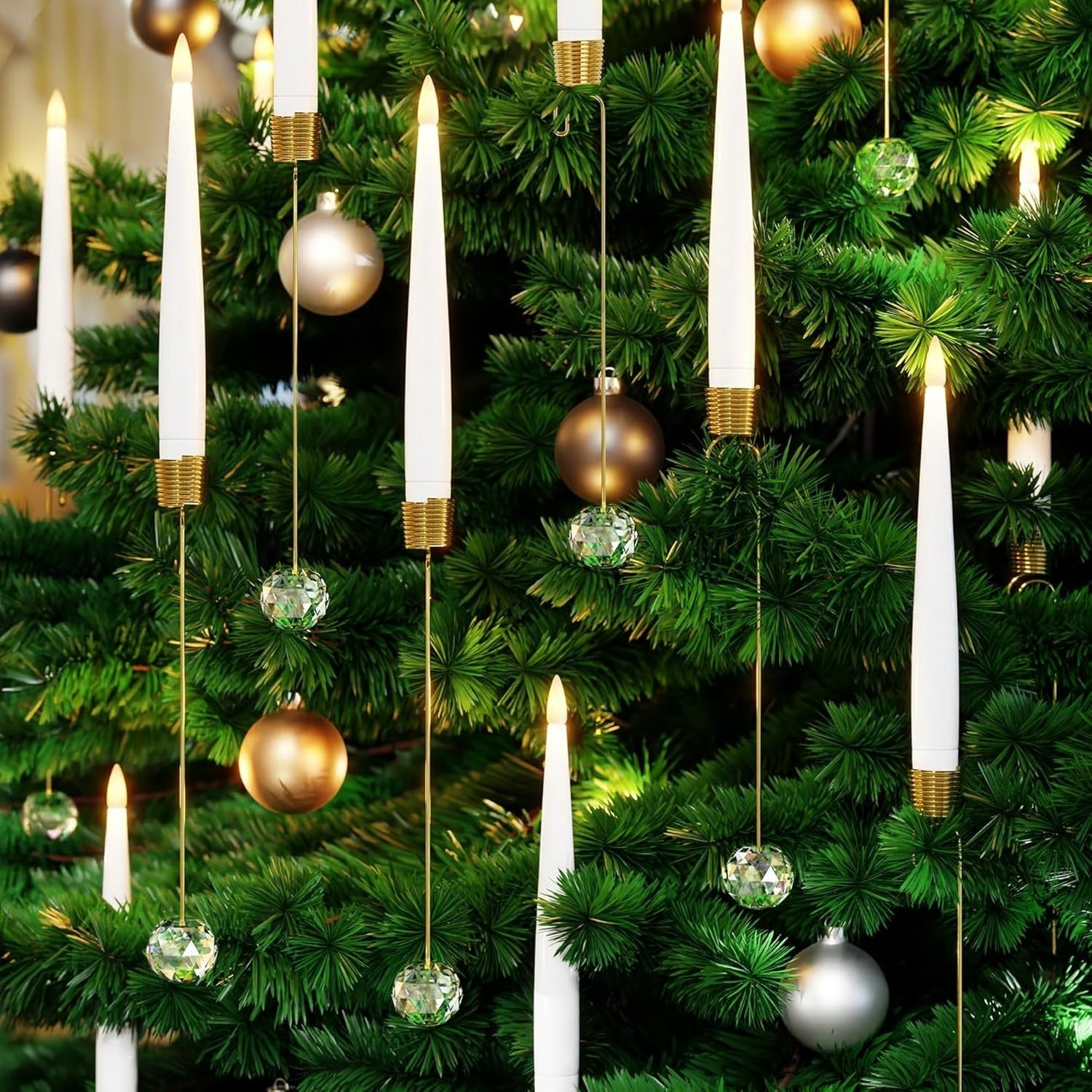 LED Tree Candles with Crystal Ball – Warm, Realistic Holiday Glow