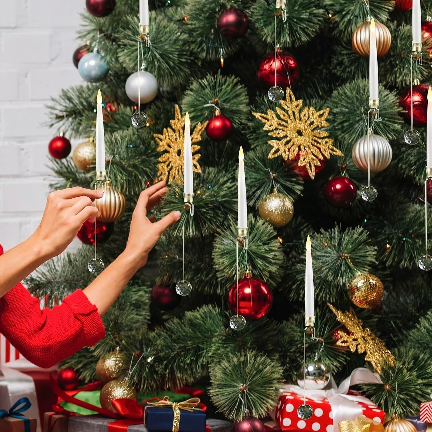 LED Tree Candles with Crystal Ball – Warm, Realistic Holiday Glow
