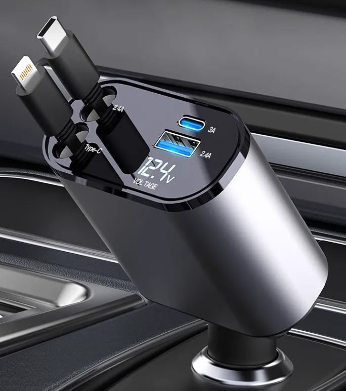 Fast Charging Retractable Car Charger (100W 4-in-1)