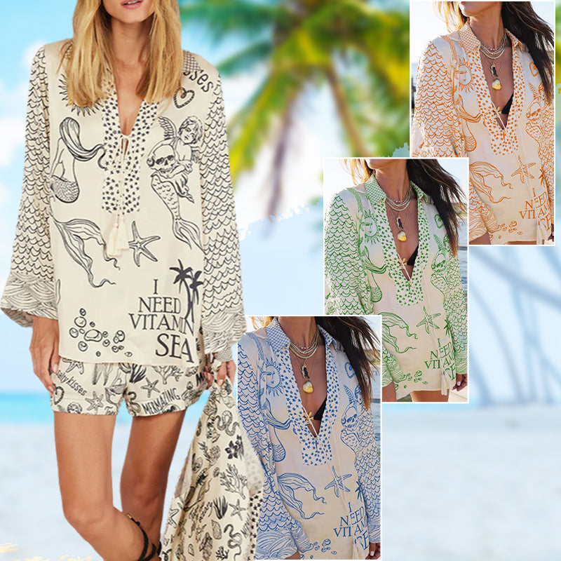 Rochella™ – Satin Set with Unique Print and Fringe Details